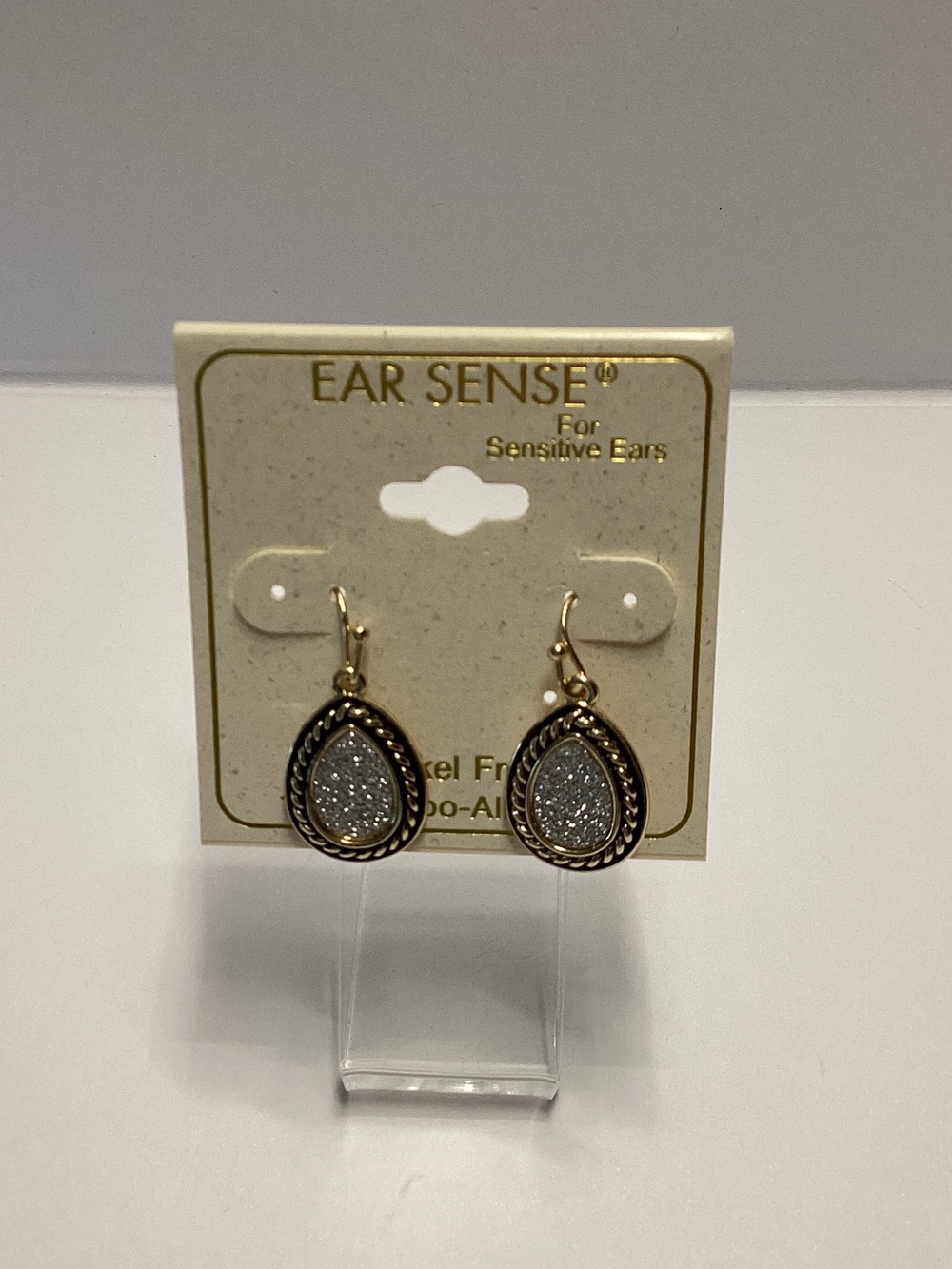 Ear Sense Gold Teardrop Earrings with Silver Glitter Inlay
